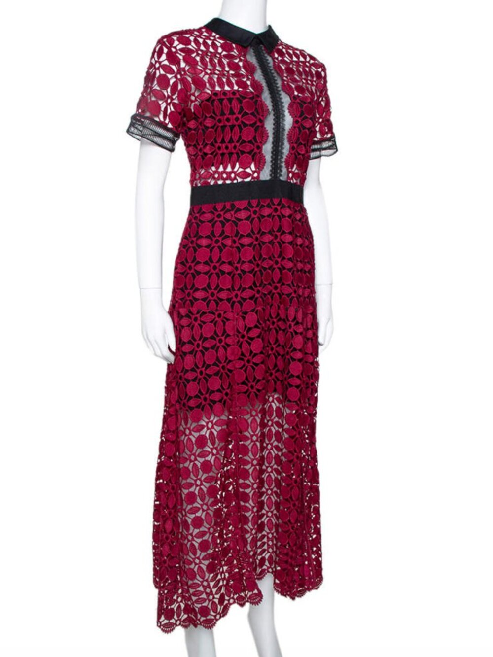 Self-Portrait Burgundy Guipure Lace Midi Dress – Size US 8 / UK 12 - Picture 11 of 12